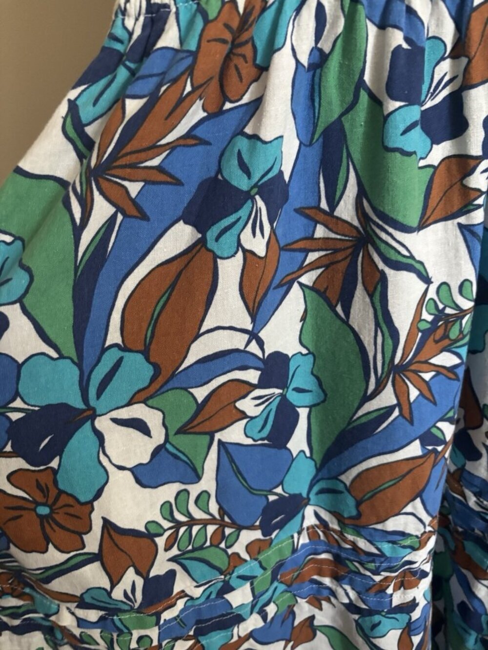 C&C California Linen Blend Maxi Dress Tropical Print Fit And Flare Large Coastal - Picture 6 of 14
